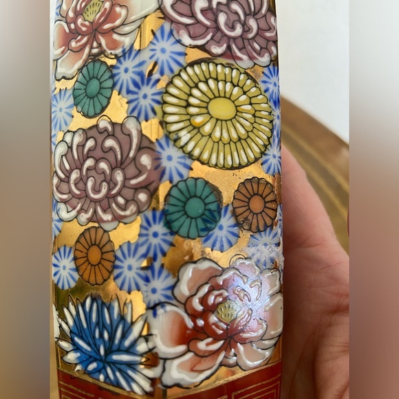 Vtg Japanese Shoxan Kutani Sake Bottle Sing Bird Hand Paint 1000 Flowers Design - Picture 5 of 7